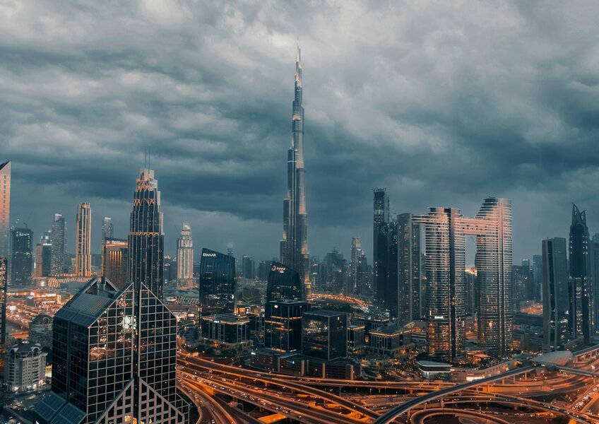 Downtown Dubai skyline with the Burj Khalifa